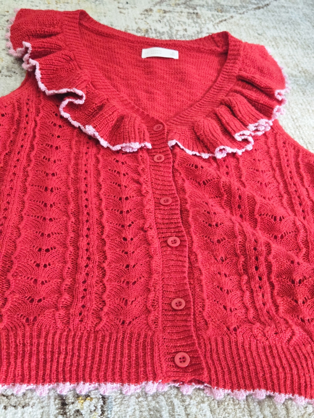 LC Lauren Conrad XL Red Pink Ruffle Collar Knit Sweater Vest Top